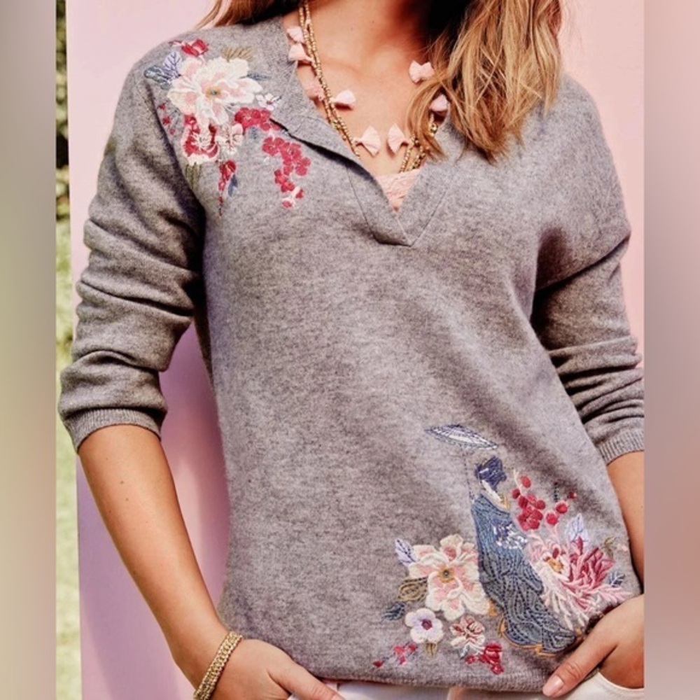 Johnny Was cashmere heavily embroidered 3/4 sleeve sweater NWT RARE - Picture 2 of 14